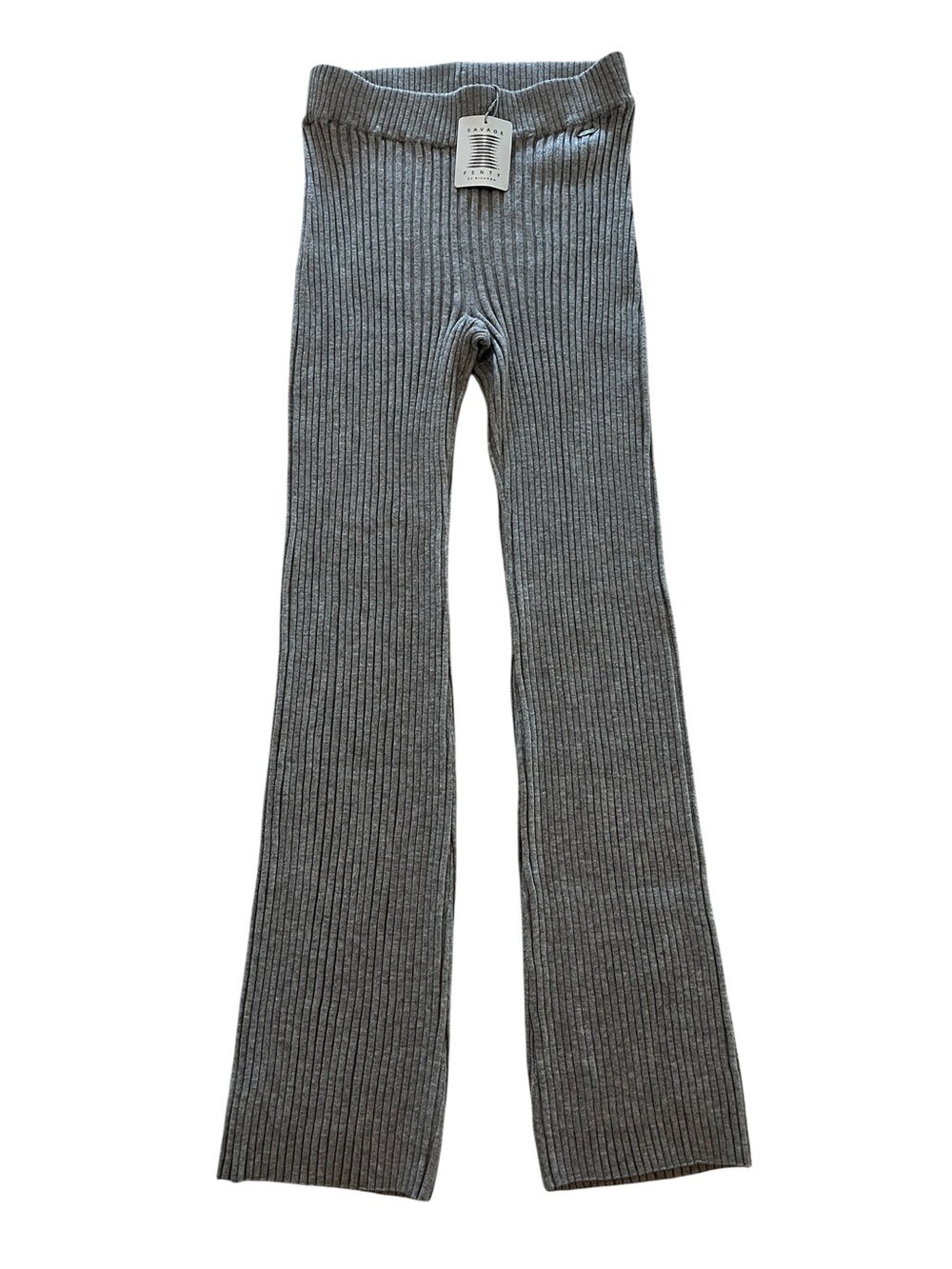 Savage X Fenty Grey Ribbed Knit High Waist Tres Soft Sweater Lounge Cozy Pants-M